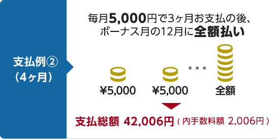 �x����2�i4�����j ����5,000�~��3�������x���̌�A�{�[�i�X����12���ɑS�z����&rarr;�x�����z 42,006�~�i���萔���z 2,006�~�j