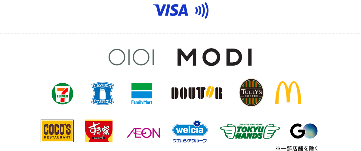 Visa�Ń^�b�`�g���邨�X�������� OIOI,MODI,�Z�u���C���u��,���[�\��,�t�@�~���[�}�[�g,DOUTOR,TULLY's COFFEE,�}�N�h�i���h,COCO'S,������,AEON,�E�G���V�A�O���[�v,TOKYUHANDS,GO ���ꕔ�X�܂�����