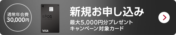 通常年会費30,000円 プラチナ新規お申し込み 最大5,000円分プレゼントキャンペーン対象カード